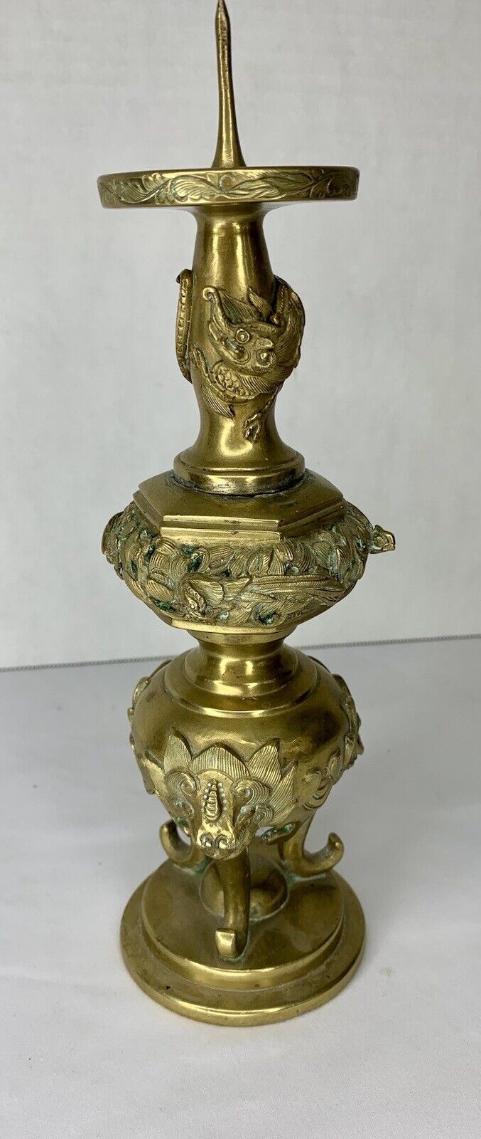 Antique Japanese Brass Candle Holder Hand Carved In Japan Ancient International