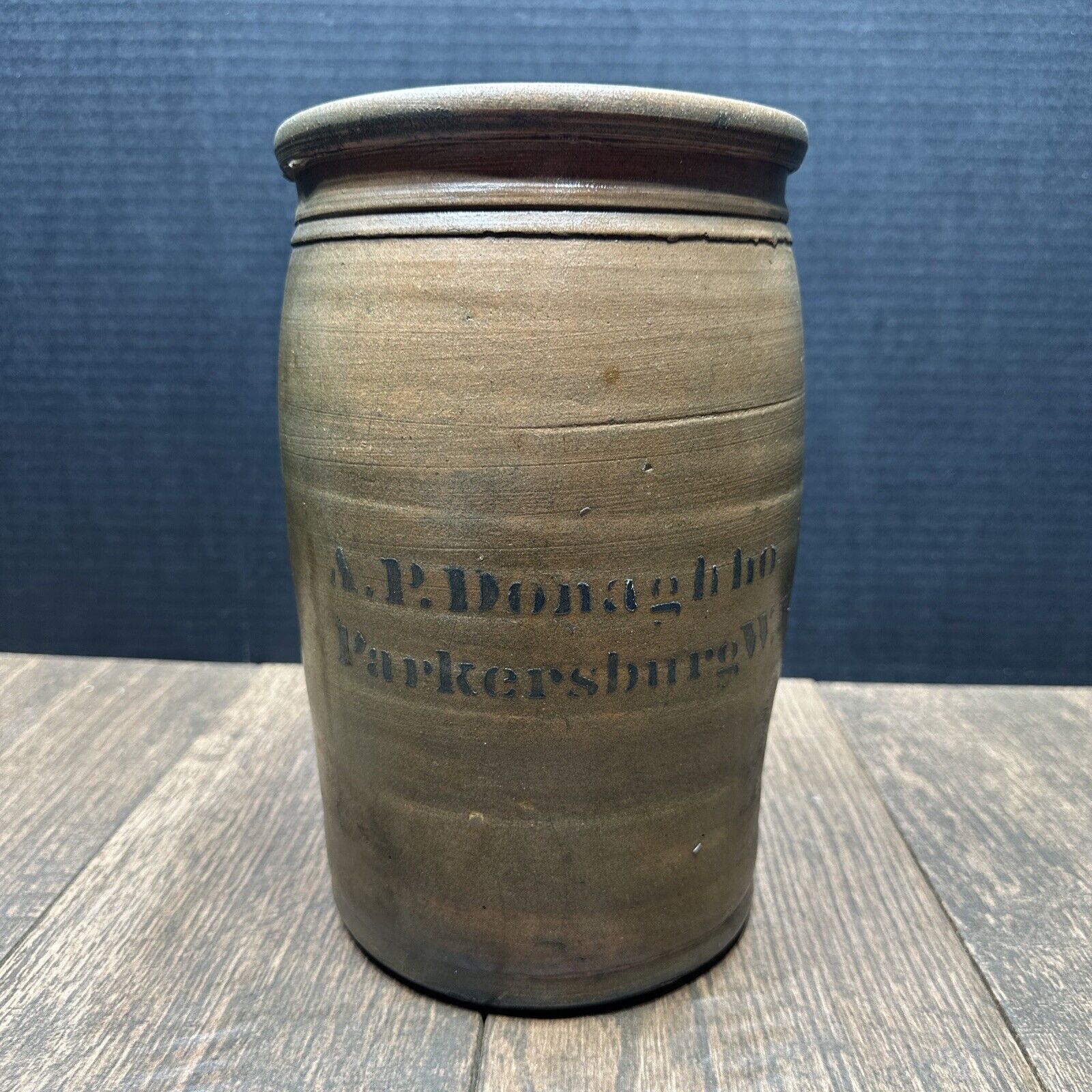Vintage A.P. Donaghho Parkersburg West Virginia Salt Glazed Stoneware Jar