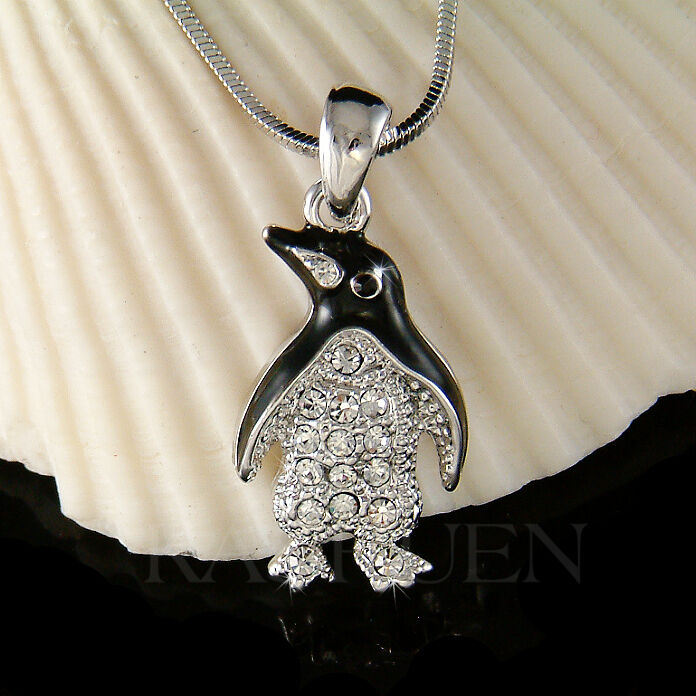 ~Black White Emperor Penguin~ made with Swarovski Crystal Jewelry Chain Necklace