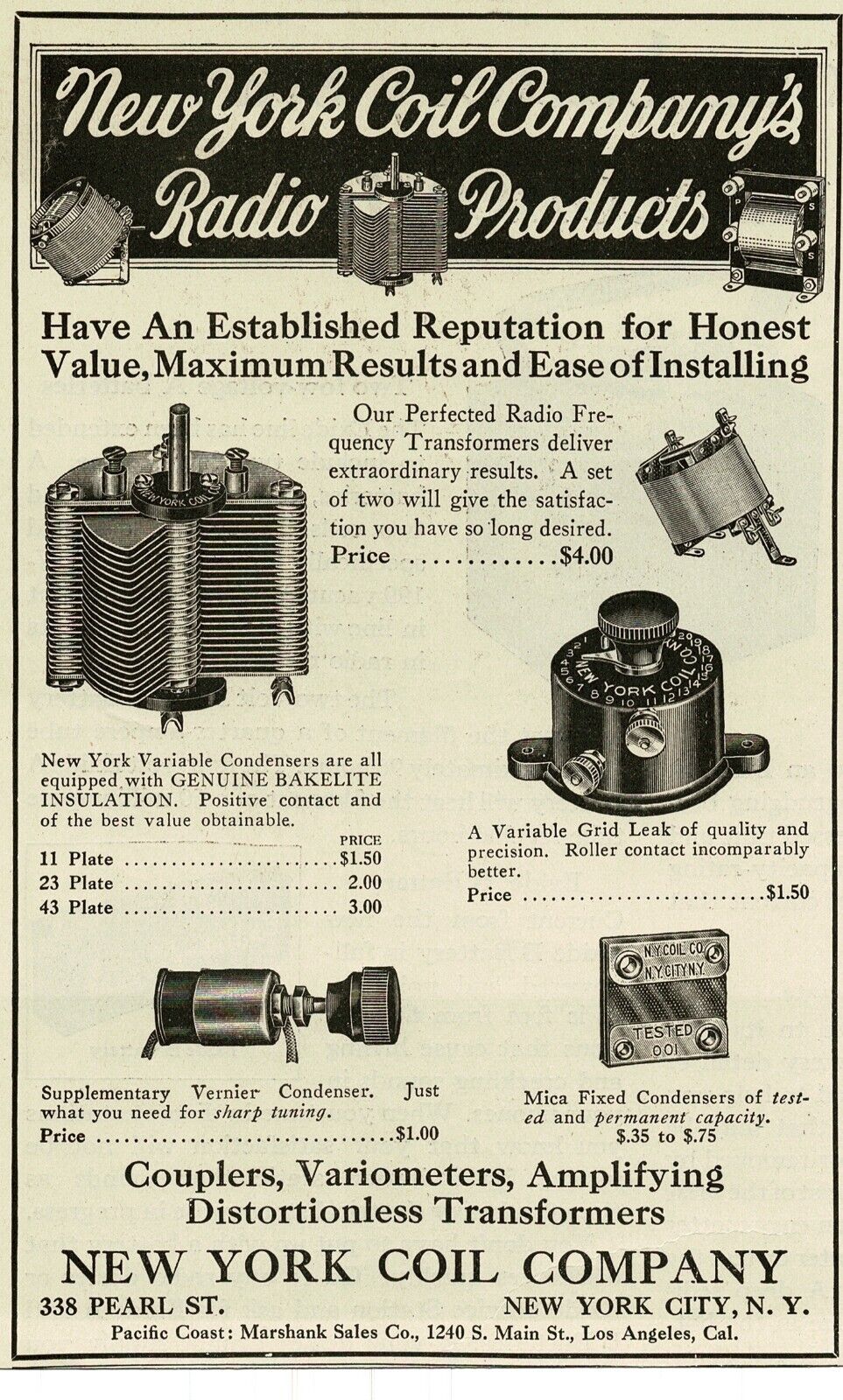 1924 New York Coil Variometers Couplers Transformers Radio Part Vintage Print Ad