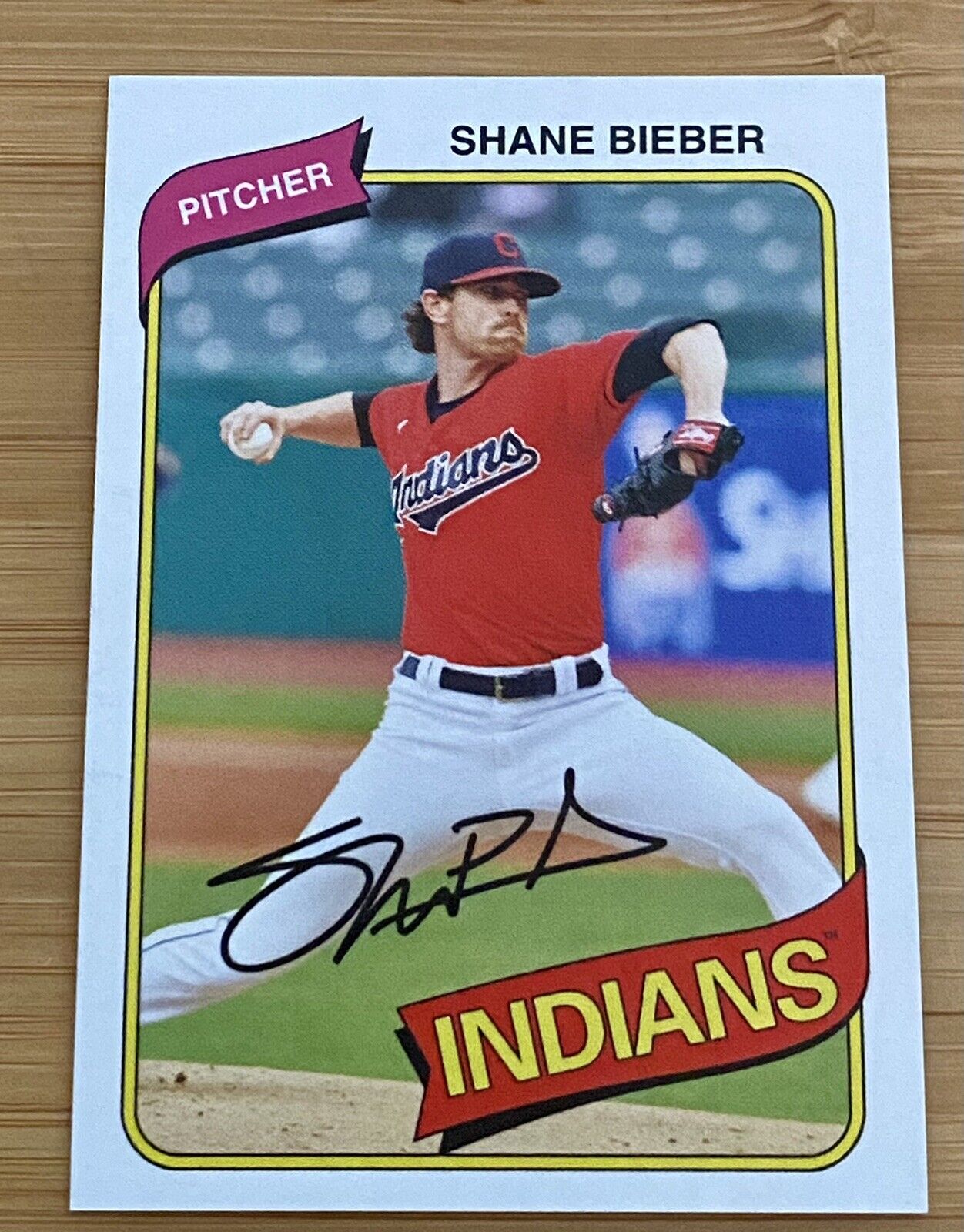 Cleveland Indians Shane Bieber, 2021 TOPPS TBT #50, Facsimile AUTO