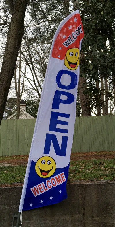 OPEN WELCOME Swooper Flag Feather Super Bow Banner