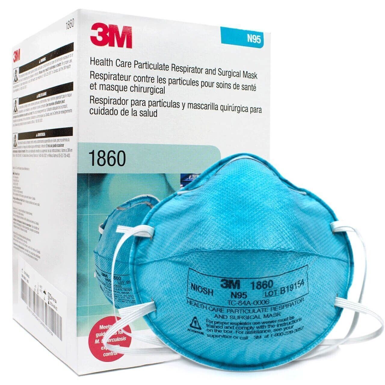 3M Facemask Respirators 3M 1860 N95, Sealed Case of 120ct