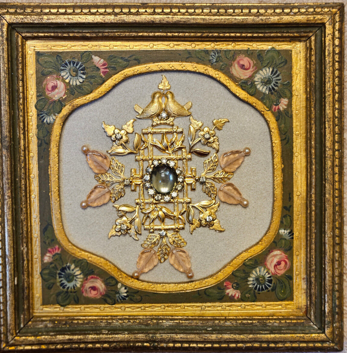 Vtg Costume Jewelry Victorian Floral Art~Antique Italian Frame~5.5\