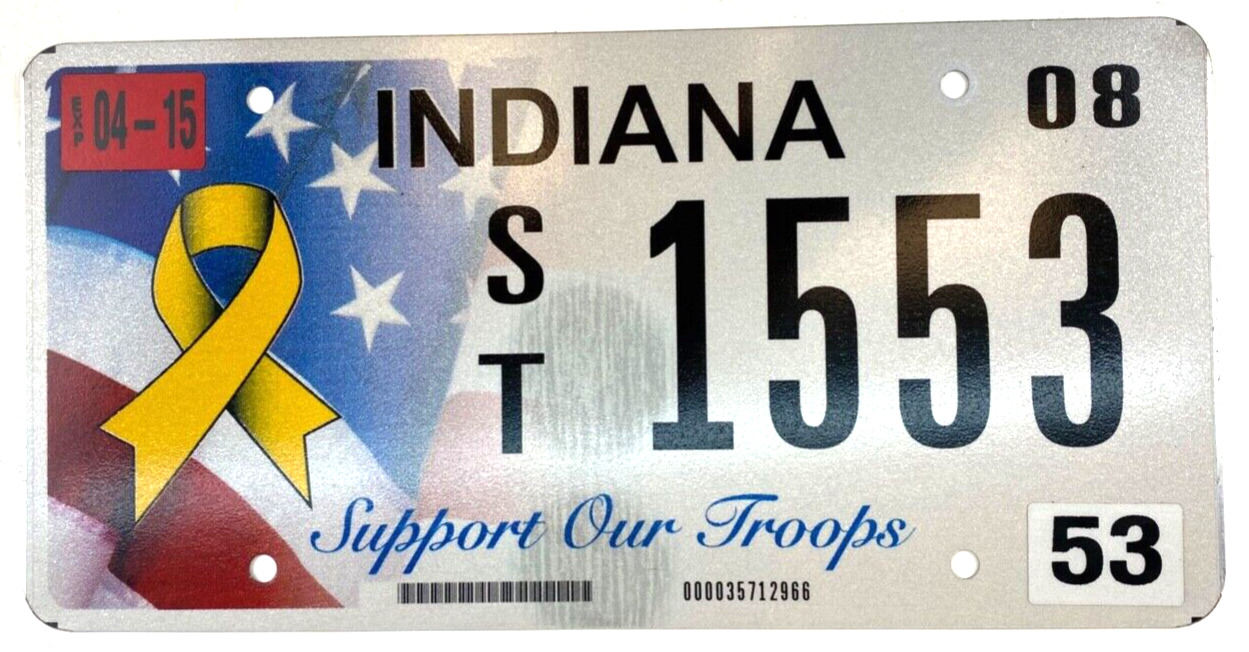 Indiana 2008 Organization License Plate Support Our Troops Wall Decor Collector