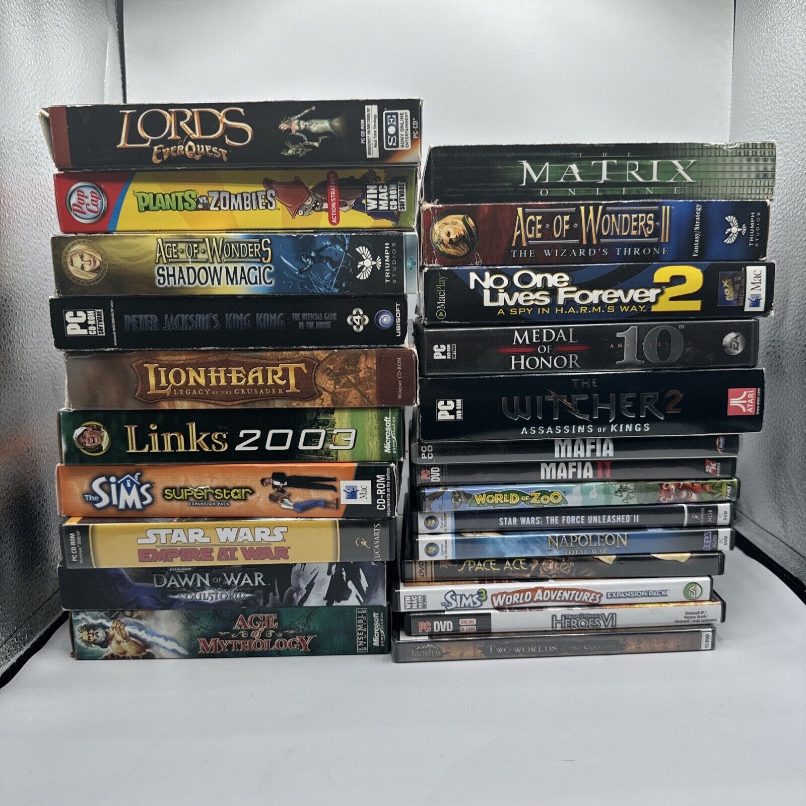 Lot Of 24 Vintage PC Games Witcher Stat Wars Sims Warhammer