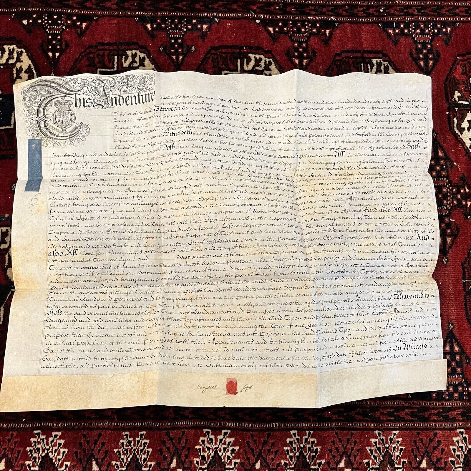 Rare 1738 Large Vellum Handwritten Indenture Manuscript Legal Document Old - A5
