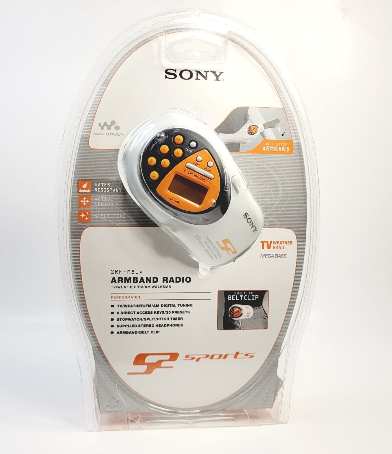 Sony Armband Radio (SRF-M80V) Walkman. Water Resistant, FM/AM/TV/Weather New NIP