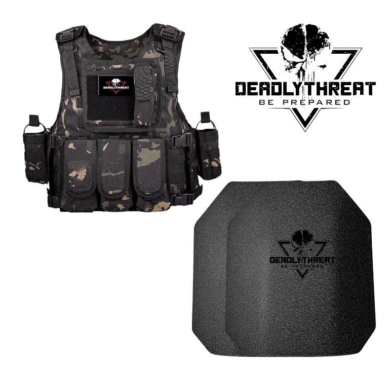 Force Recon Ghost Camo Tactical Vest Plate Carrier W/ Level III Armor Plates