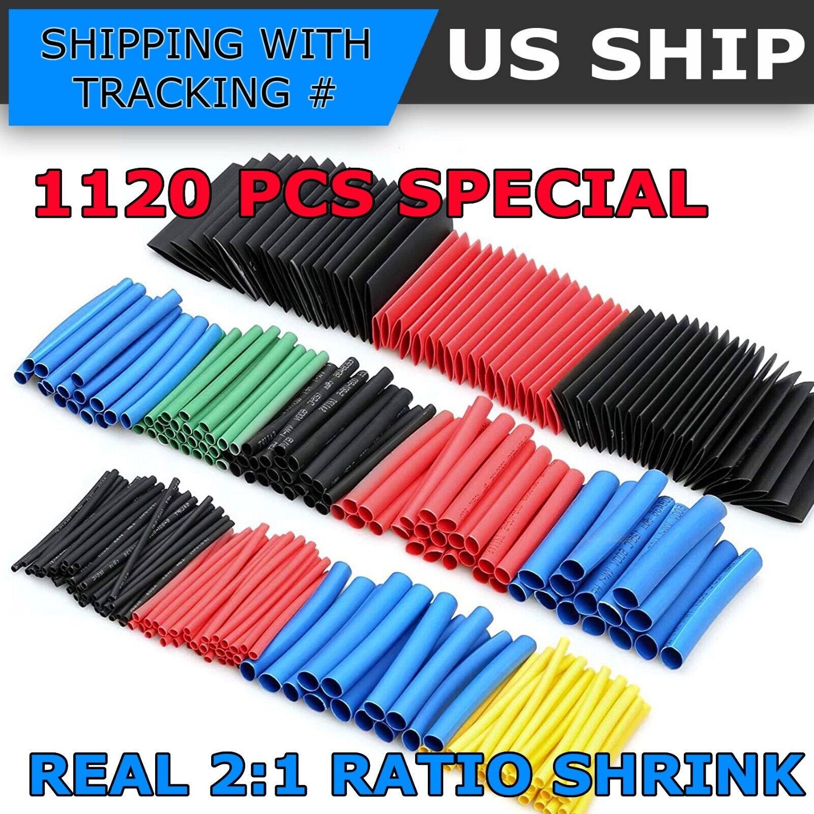 1120Pcs HEAT SHRINK Tubing Insulation Shrinkable Tube 2:1 Wire Cable Sleeve