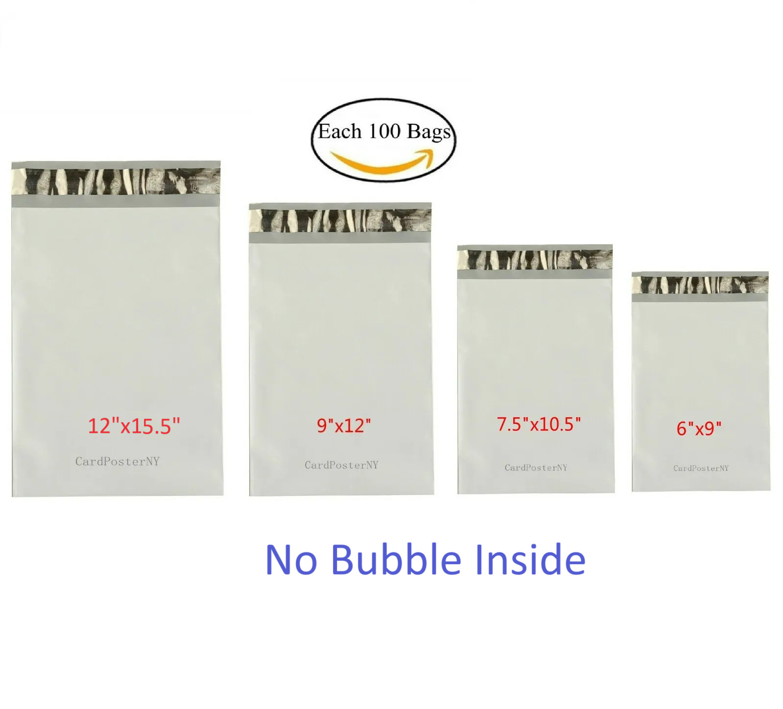 Each 100 6x9 7.5x10.5 9x12 12x15.5 Poly Mailers Shipping Envelopes Sealing Bags 