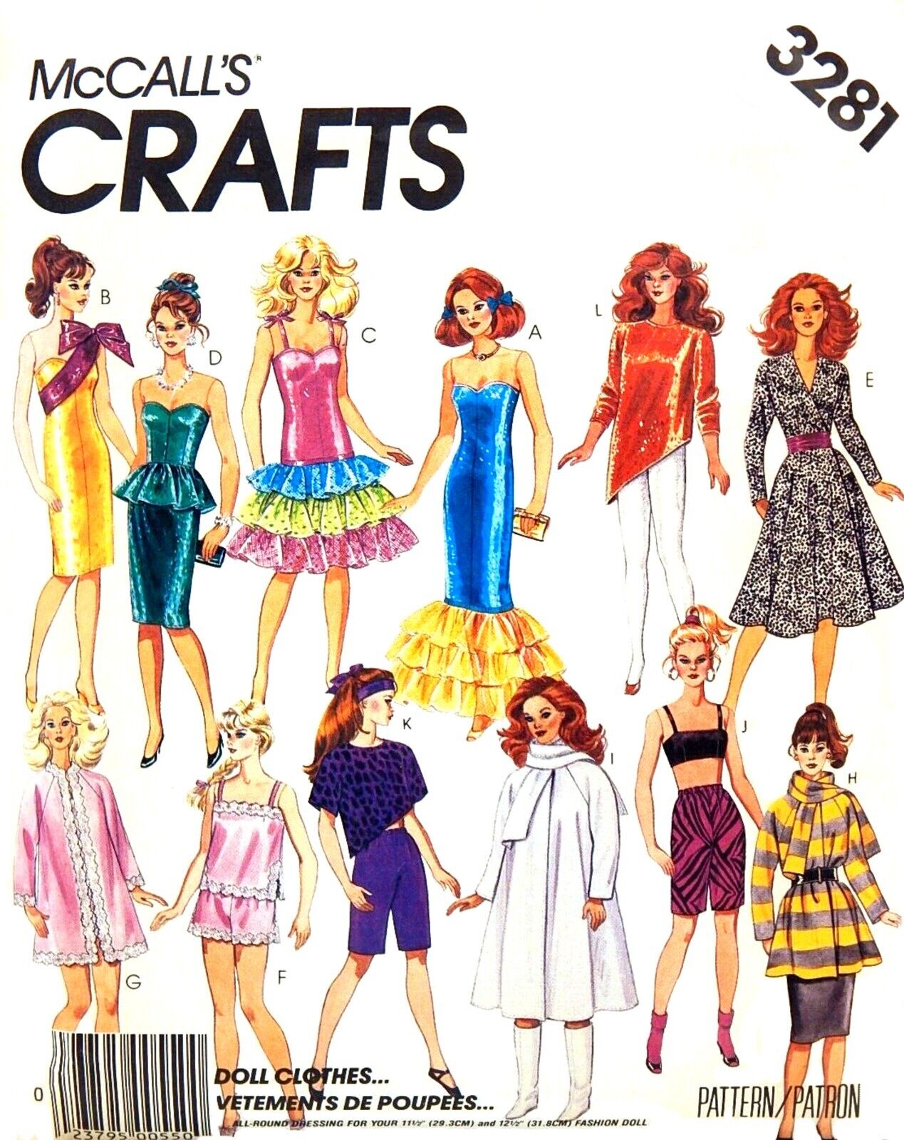 Vintage 1980s Barbie 2 Sizes Clothes Pattern Reproduction McCall\'s 3281 Uncut