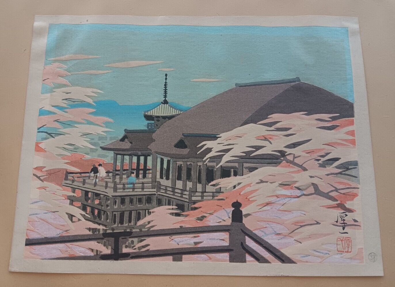 Okumura Koichi Japanese Woodblock Print KIYOMIZU TEMPLE Print 8:x10.5\