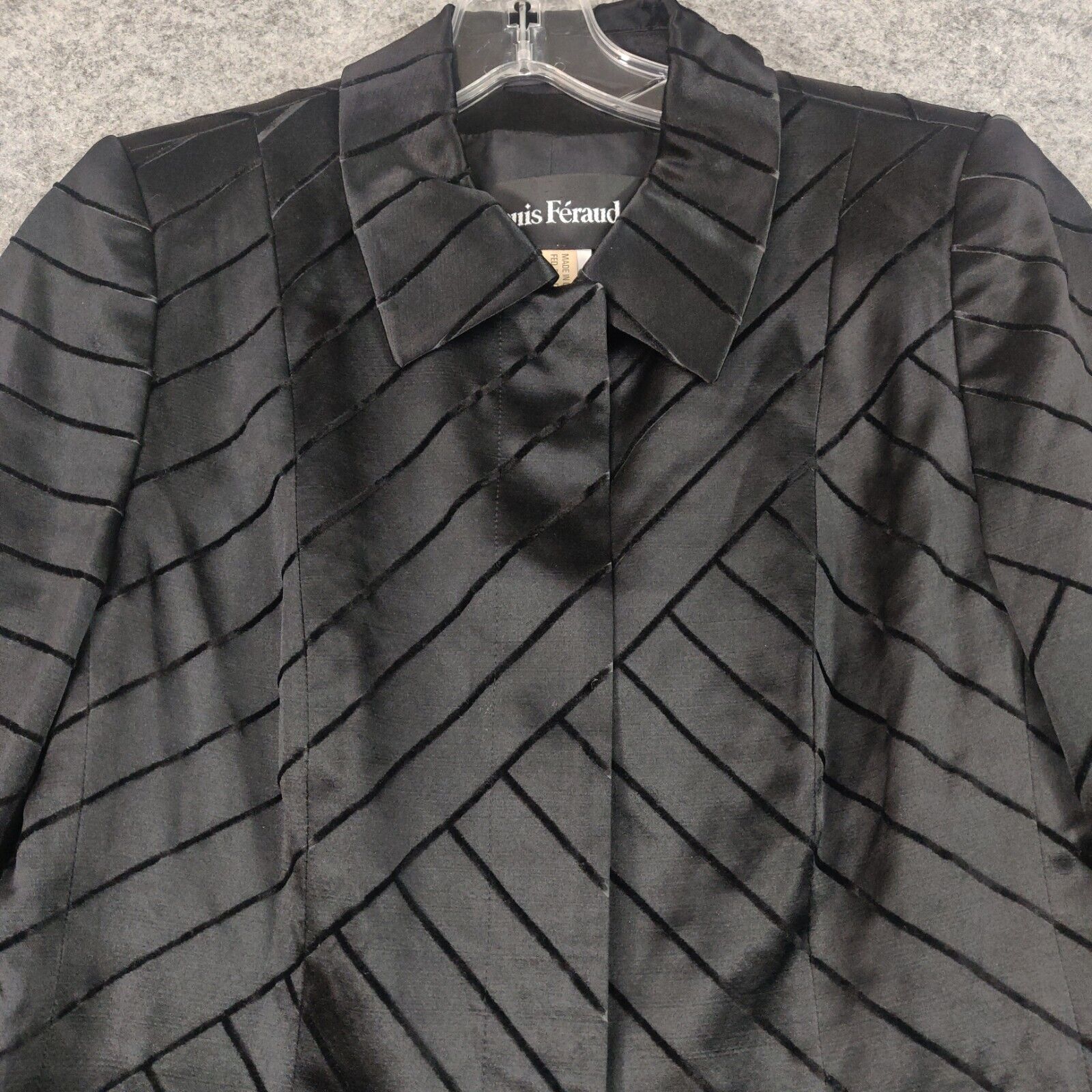 Vintage Louis Féraud GERMANY Top Size 8 Black Silk Blend Long Sleeve Button 80s