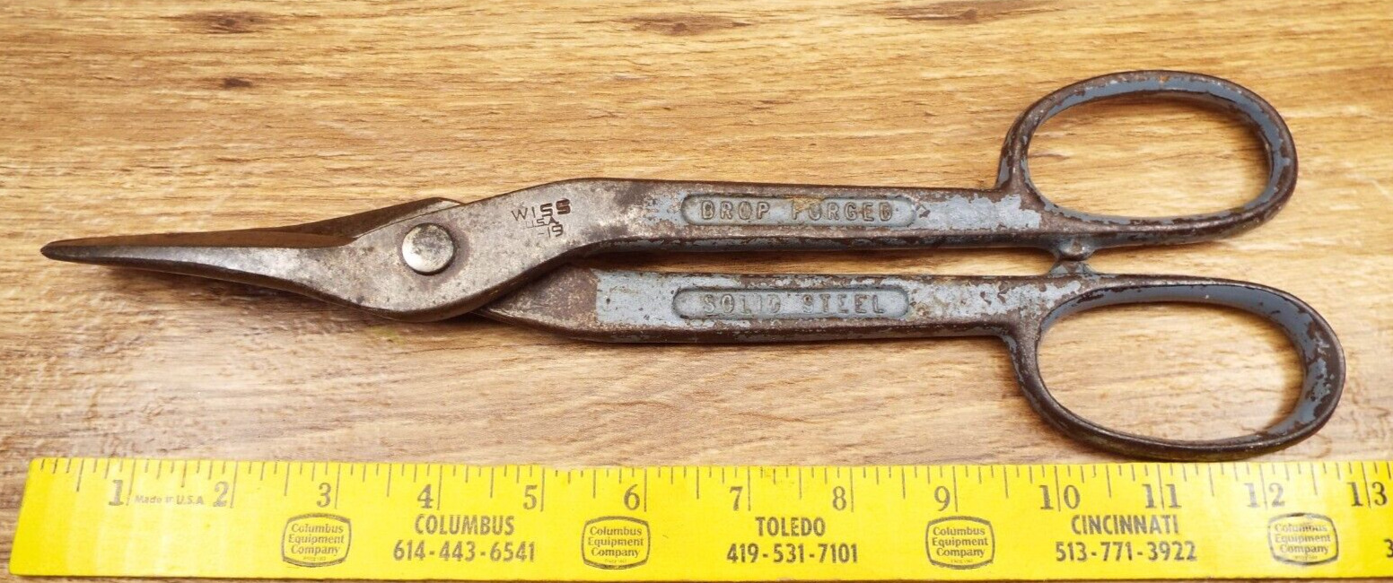 Vintage Wiss USA V-19 Drop Forged Solid Steel Tin Snips 12 in. USA TESTED