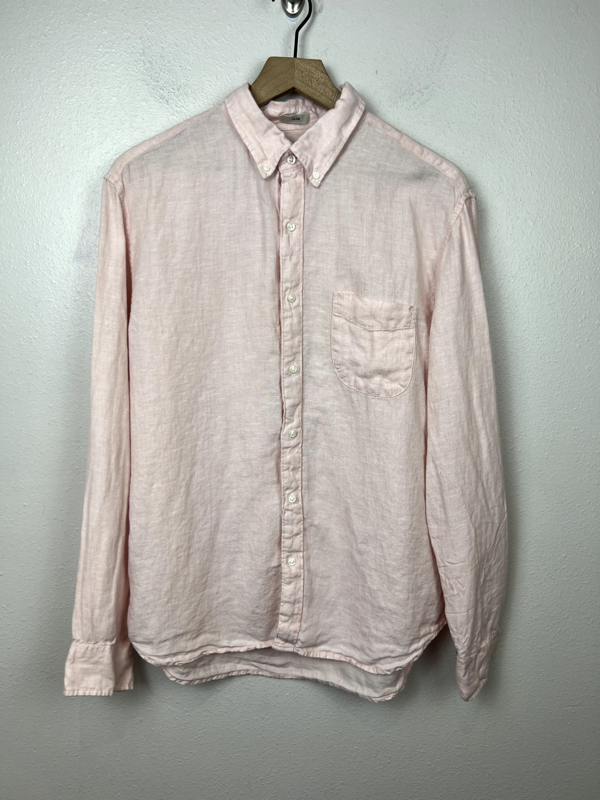 J Crew Baird McNutt Irish Linen Shirt Large Slim Fit Pink Long Sleeve Button Up