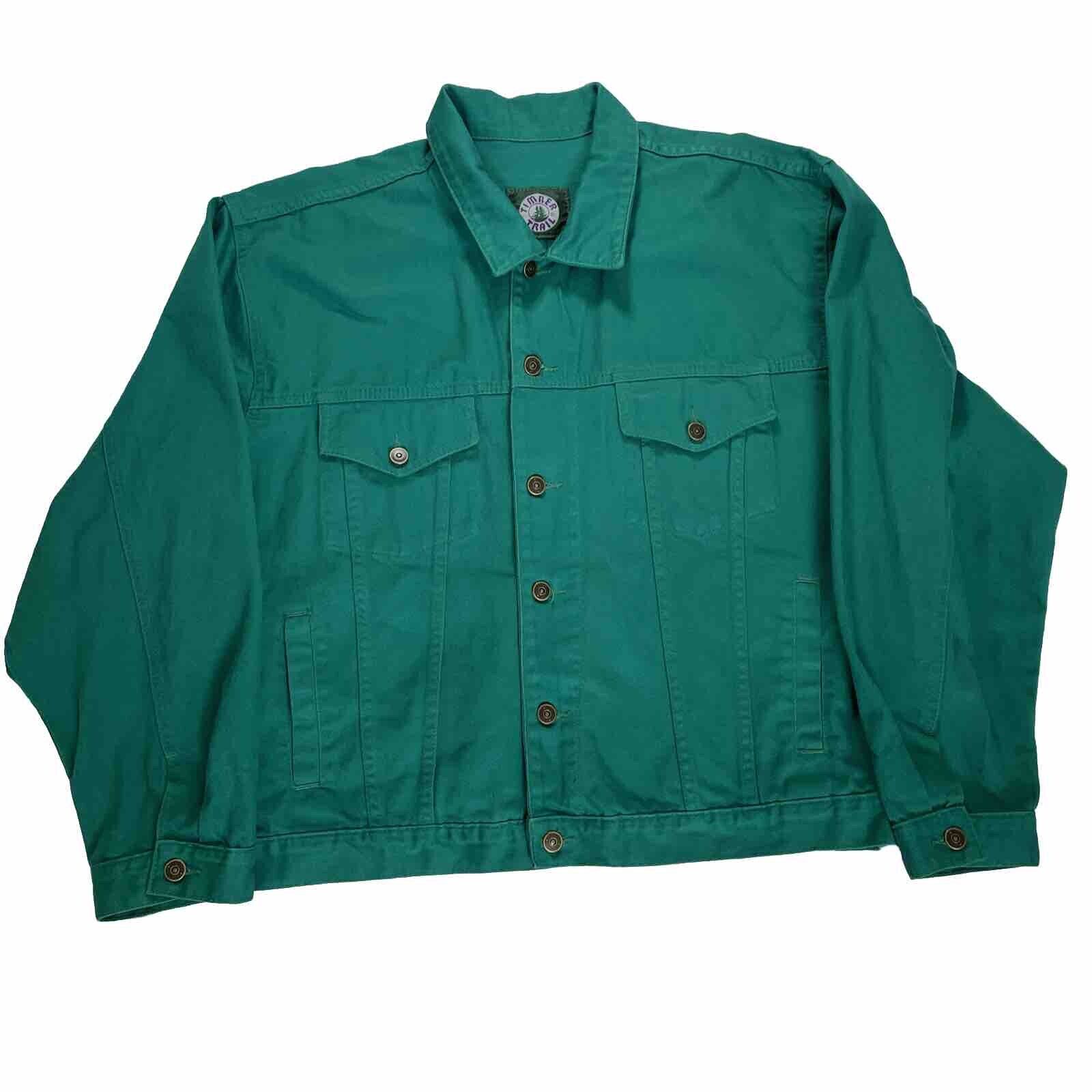 Vintage Denim Trucker Jacket Green Timber Trail USA L/XL