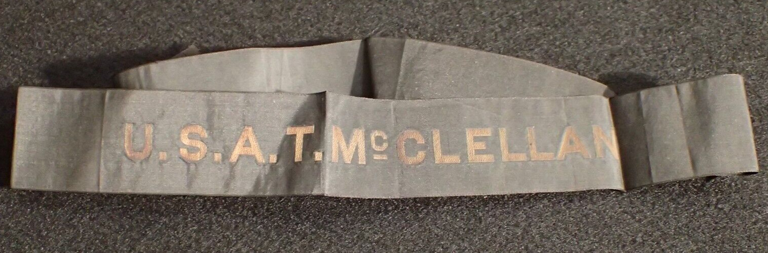 WWI US Army Ship U.S.A.T. Transport McClellan Sailors Cap Hat Tally, War Era Mfg