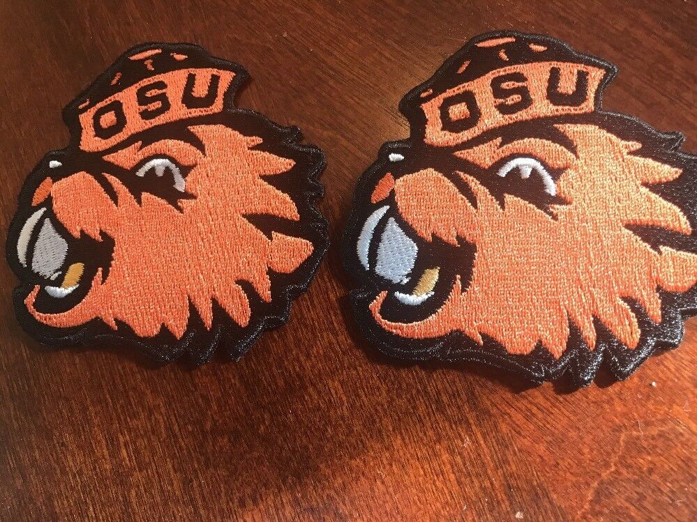 (2) OSU Oregon State Beavers vintage iron on embroidered patches Patch Lot 3”