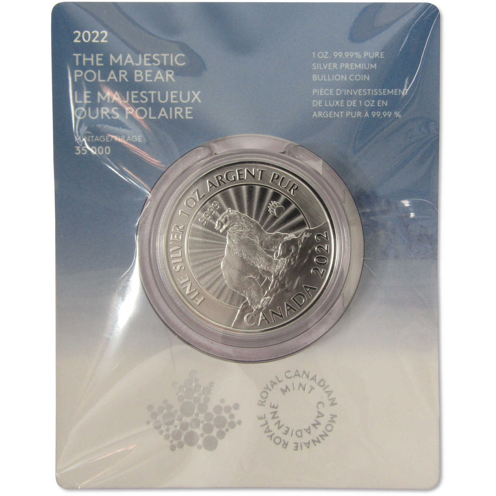 2022 Canadian Polar Bear BU Uncirculated 1 oz .9999 Silver $5 Coin