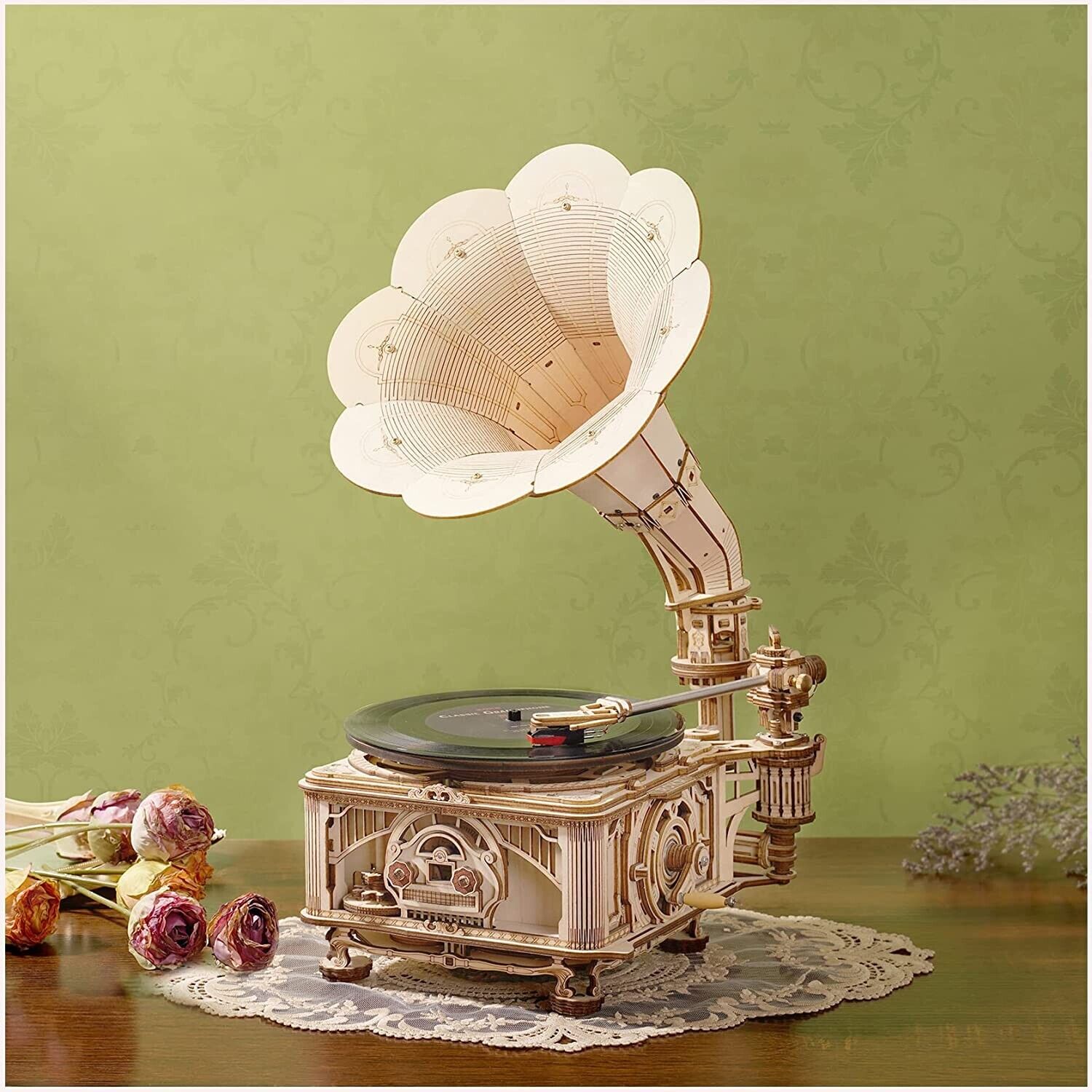 ROKR Classic Gramophone (Electric Version) 3D Wooden Puzzle Model Kits Toy Gifts