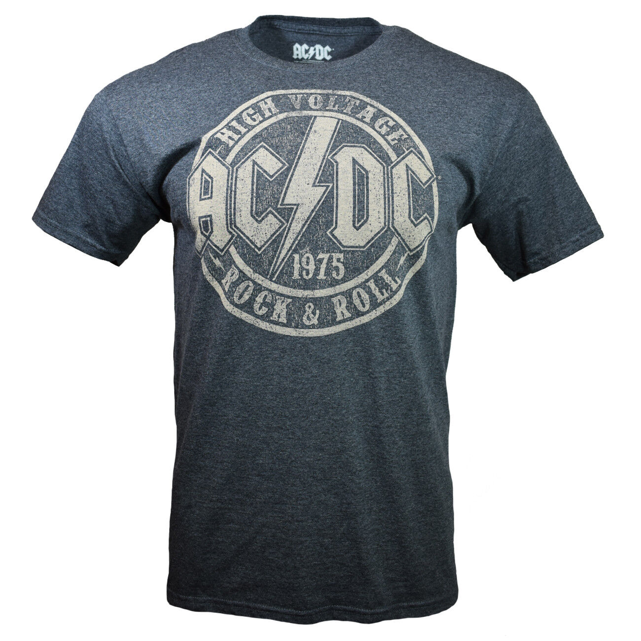 Mens AC/DC 1975 High Voltage Rock & Roll Album Vintage Look T Shirt, Gray