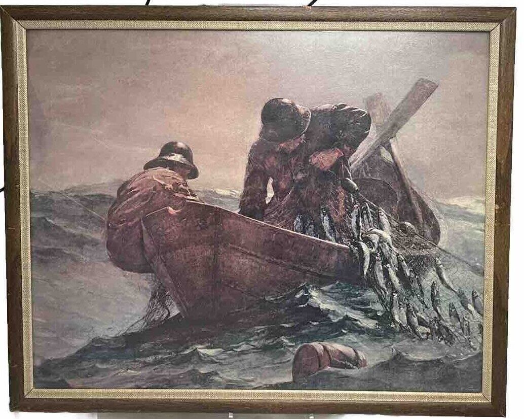 Vintage Winslow Homer THE HERRING NET Pressed Board Print Lithograph