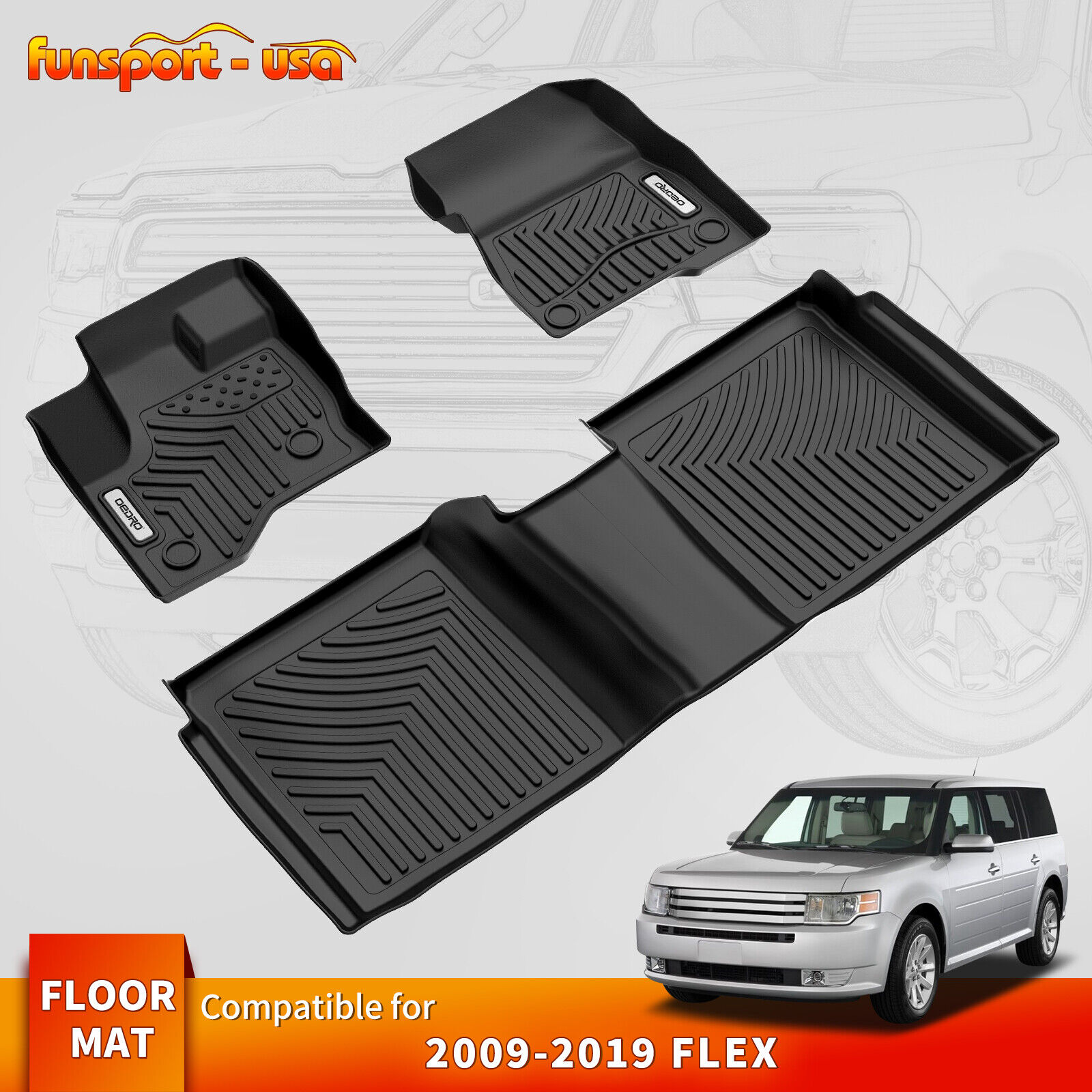 Floor Mats for 2009-2019 Ford Flex TPE All-Weather 2nd Row Floor Liner 3D Molded
