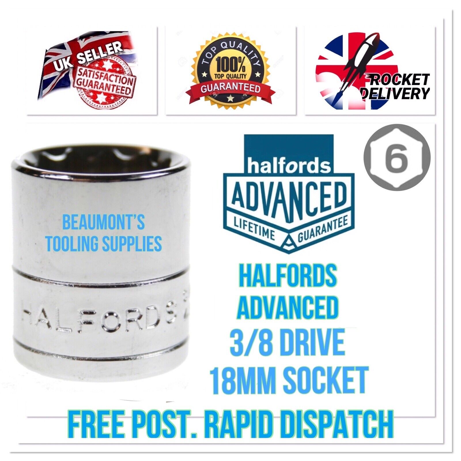 Halfords Advanced Professional 18mm Shallow Socket 3/8 Drive 6 Point *Free Post*