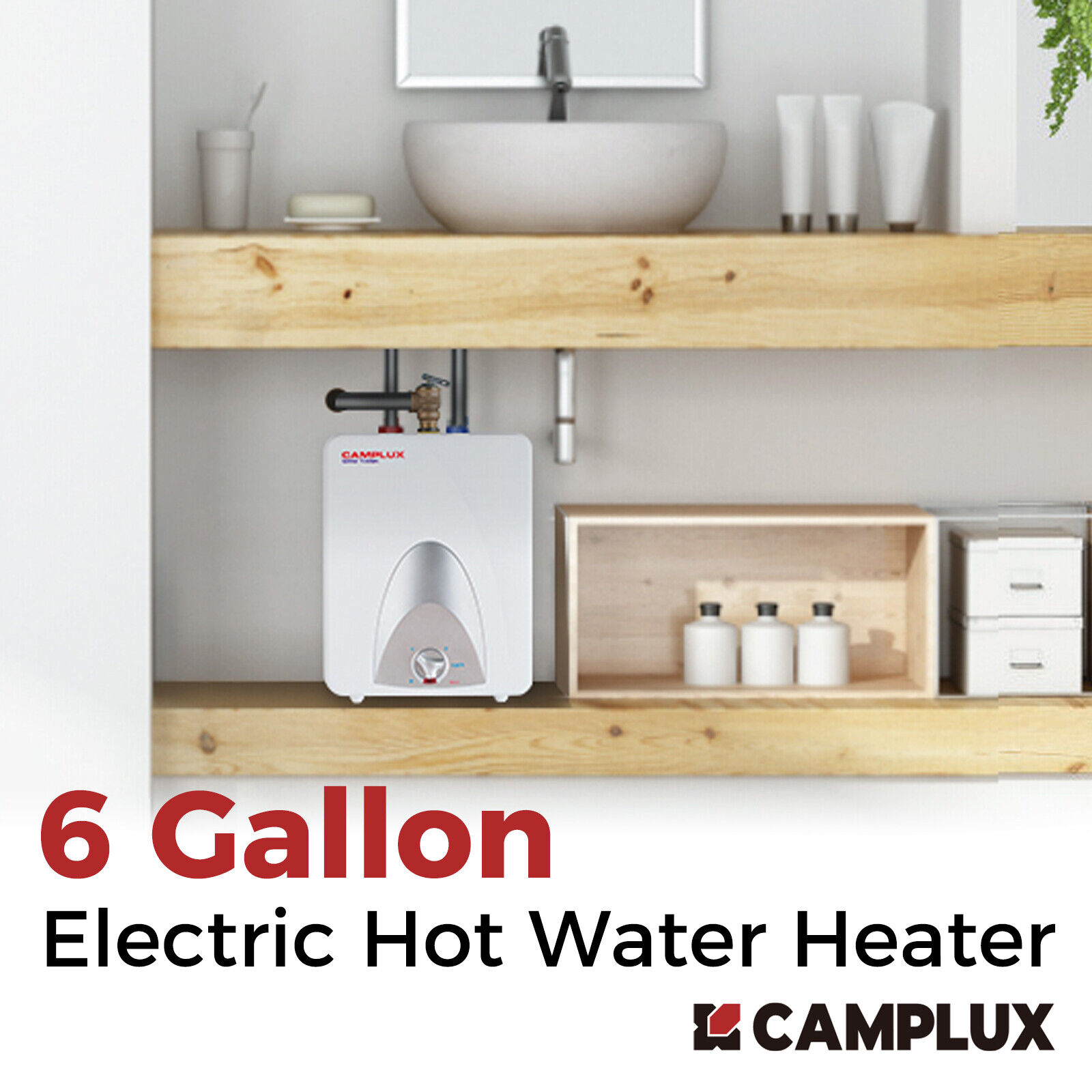 Camplux Electric Hot Water Heater 6 Gallon 120V Mini Tank Bathroom Under Sink RV