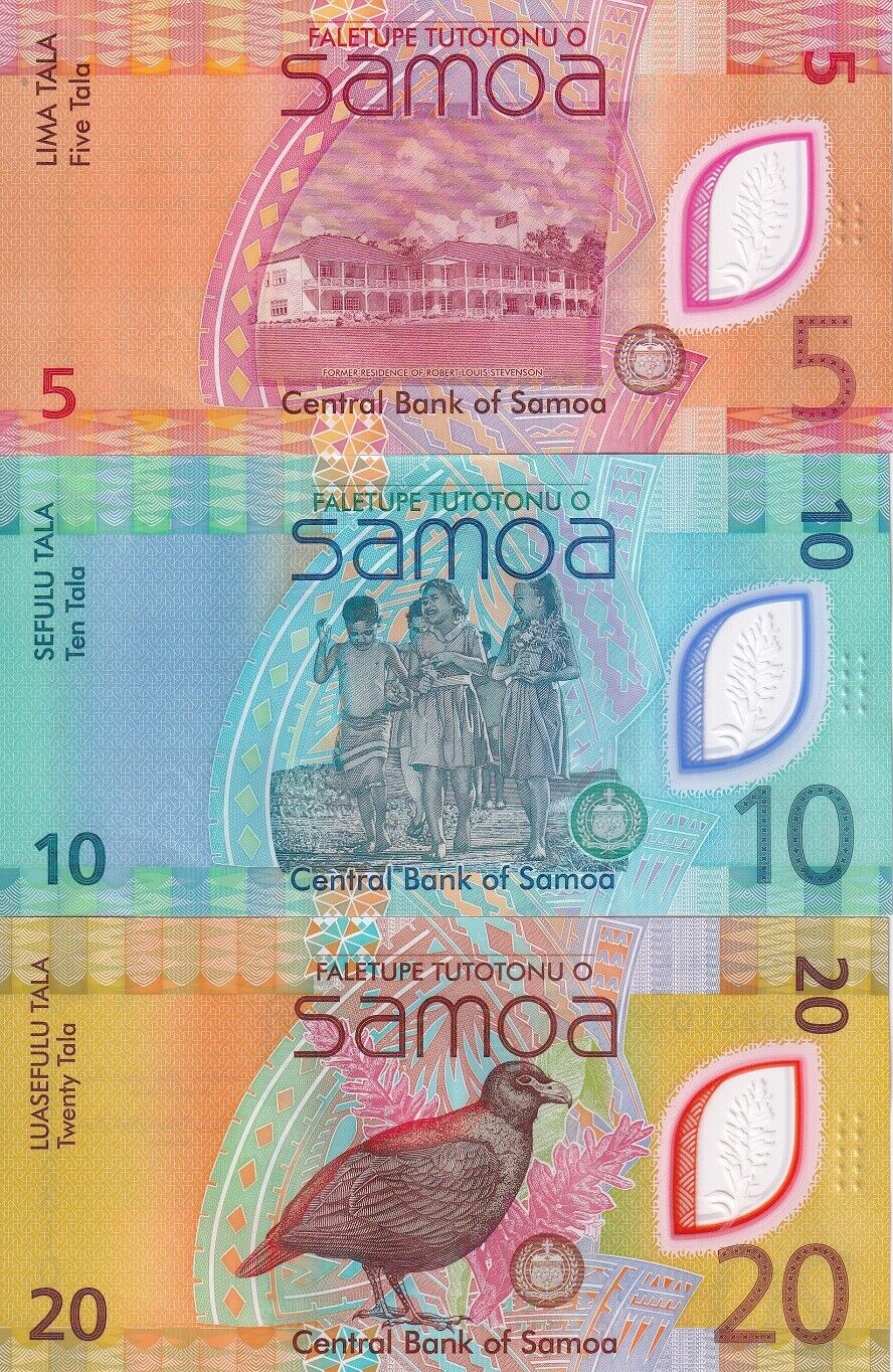 Samoa SET 3 UNC 5 10 20 Tala ND 2023 2024 P 47 48 49 new Polymer Colorful