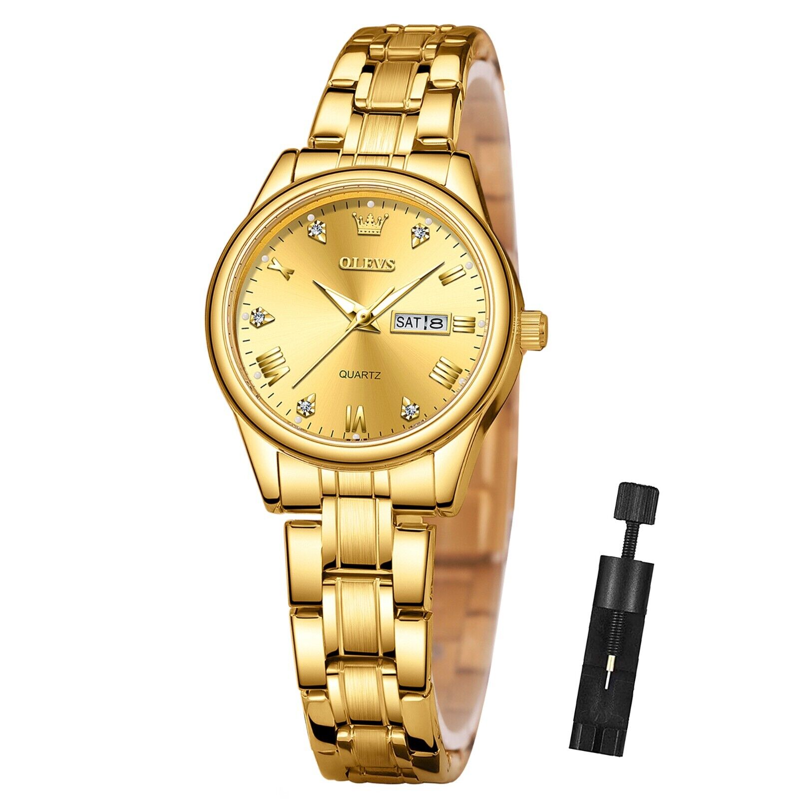 OLEVS Gold Watches for Women, Luxury Diamond Quartz Analog Ladies Wristwatch 