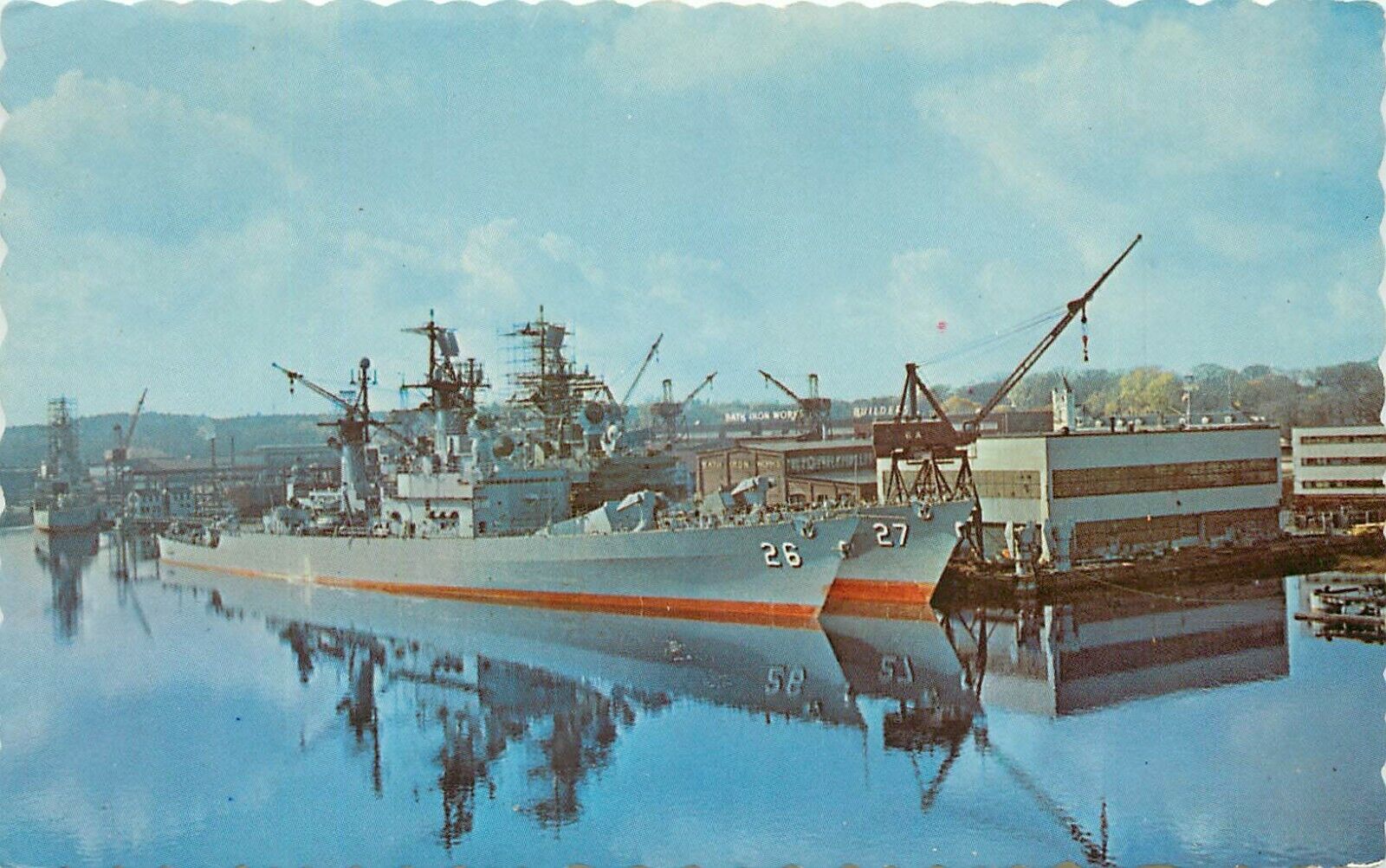 Bath Iron Works US Naval Ships Bath Maine Kennebec River Postcard