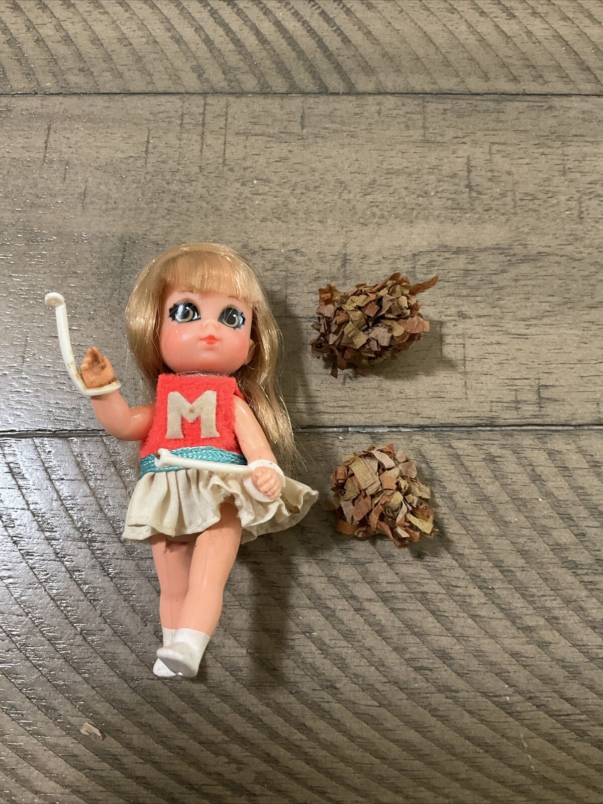 Vintage 1960s Mattel Liddle Kiddle RAH RAH Skediddle Doll + Pom Pom   3788