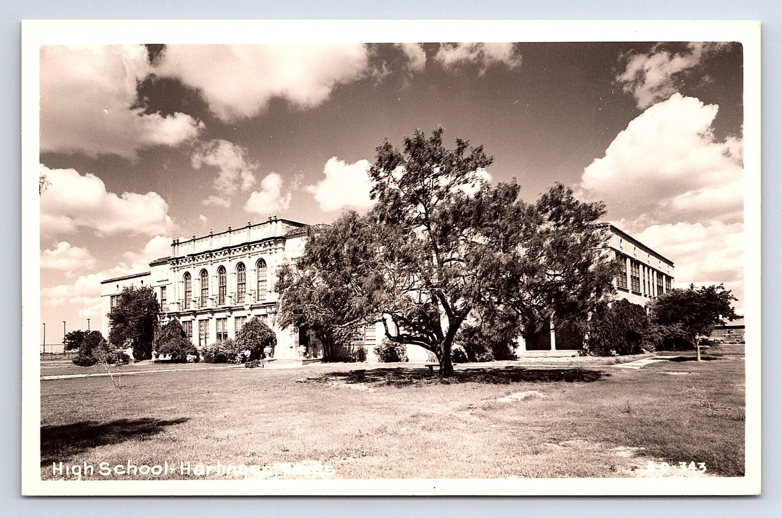 Postcard RPPC High School Building Harlingen Texas