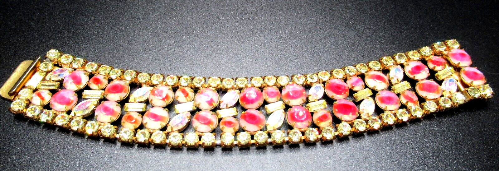 HOBE 1957 Amazing Pink Givre & Yellow Rhinestone Vintage Bracelet