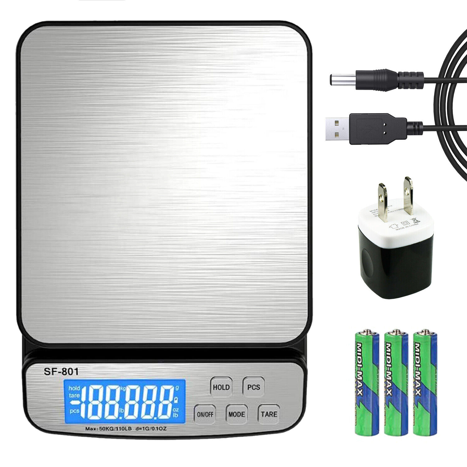 110 LB x 1g Digital Scale Postal Shipping Scale AC Adapter Battery SF-801