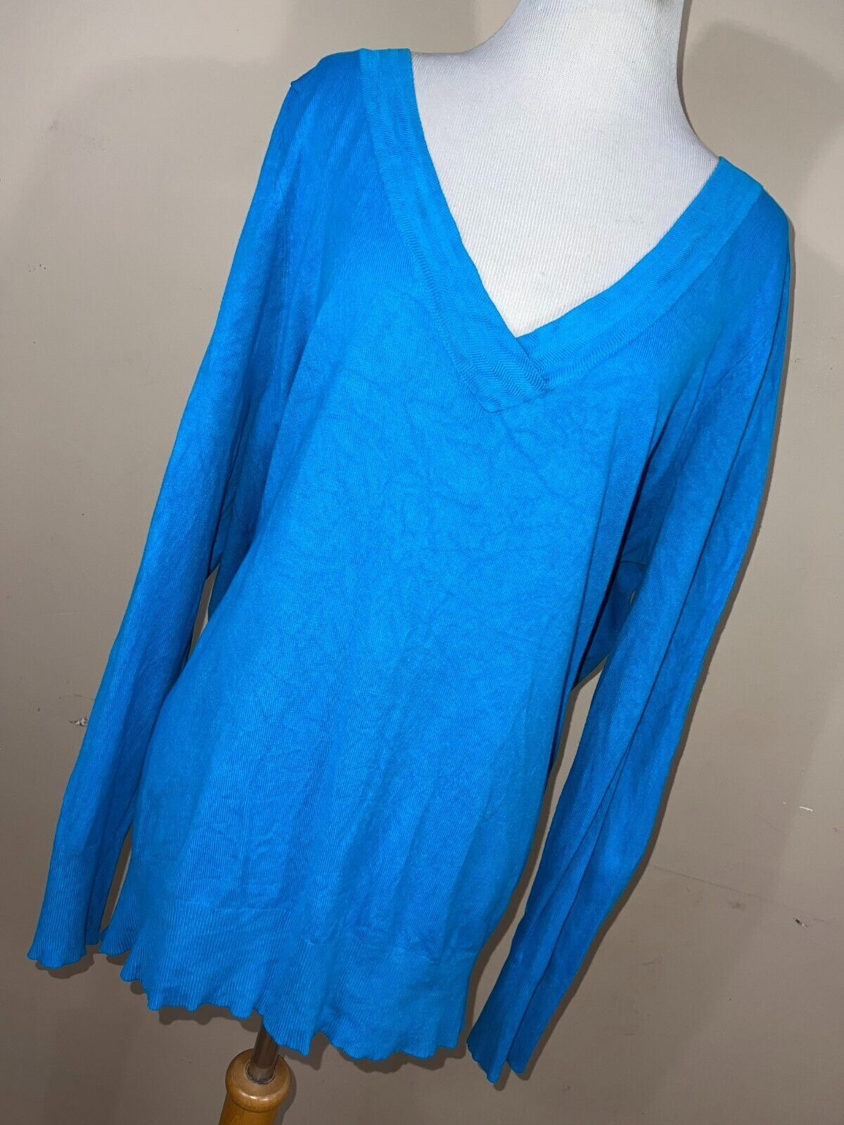 Lane Bryant 18/20 1X Sweater Teal Blue V Neck Lightweight Long Sleeve Tunic V4M