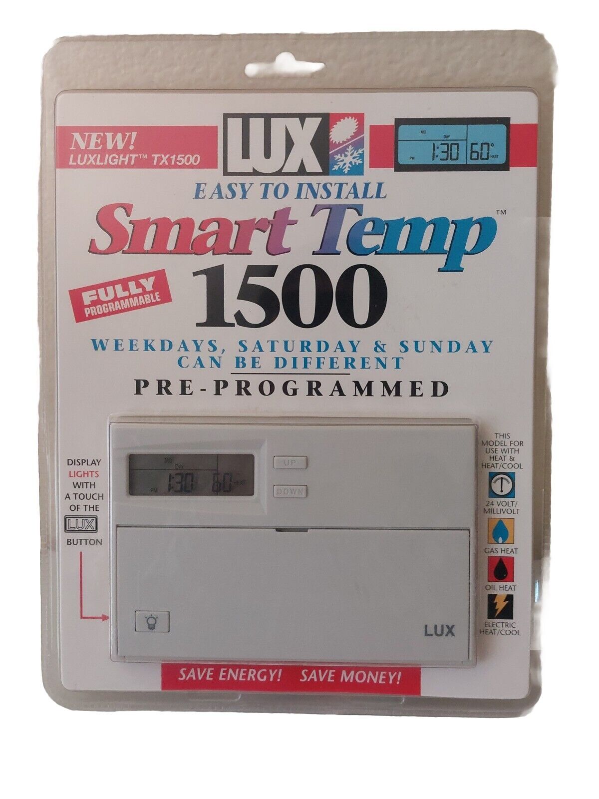 LUX TX1500 Smart Temp Fully Pre Programmable Luxlight TX1500 Heat & Cold - New