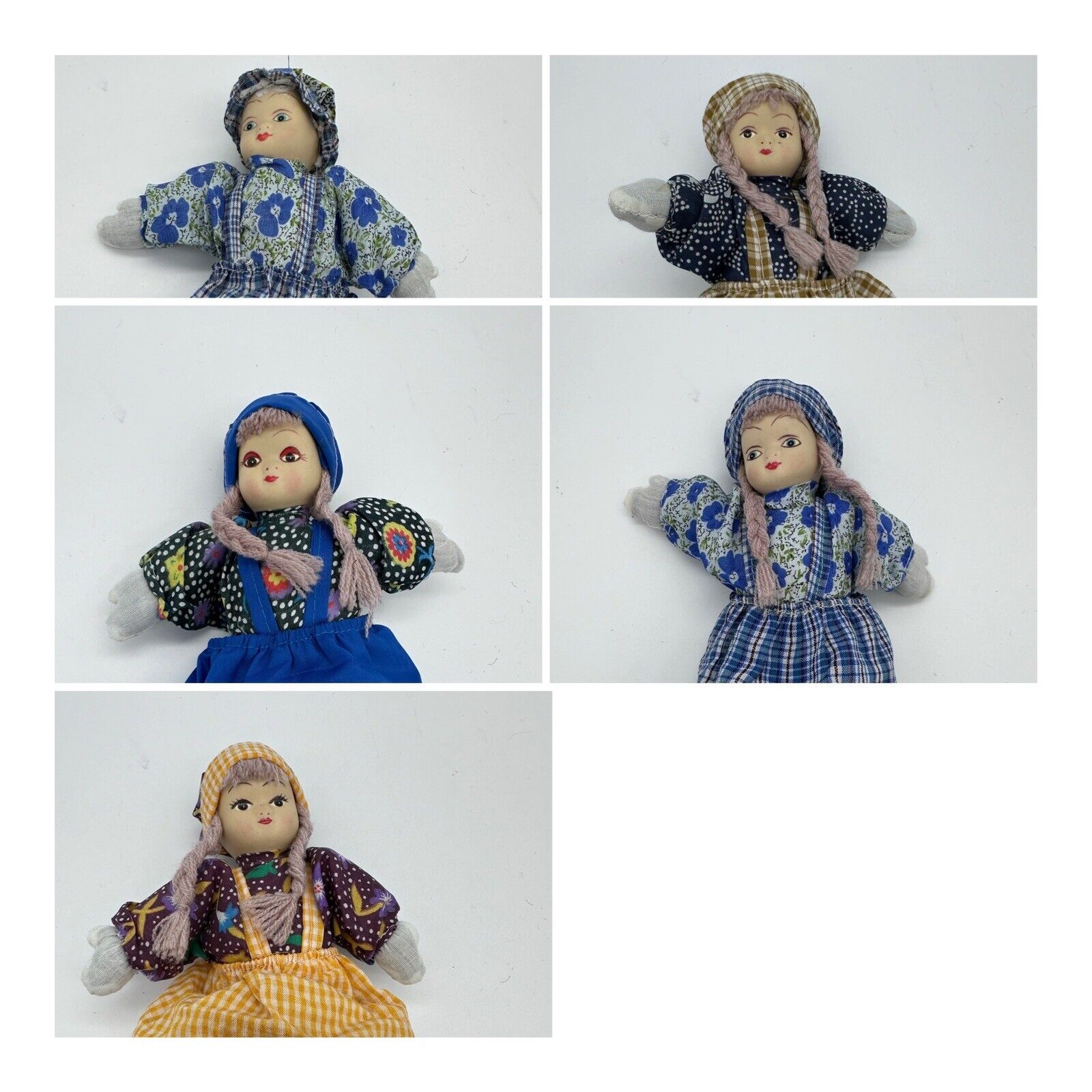 5 Rare Old German style Dolls With Beautiful Porcelain Faces Cloth/Sand Body