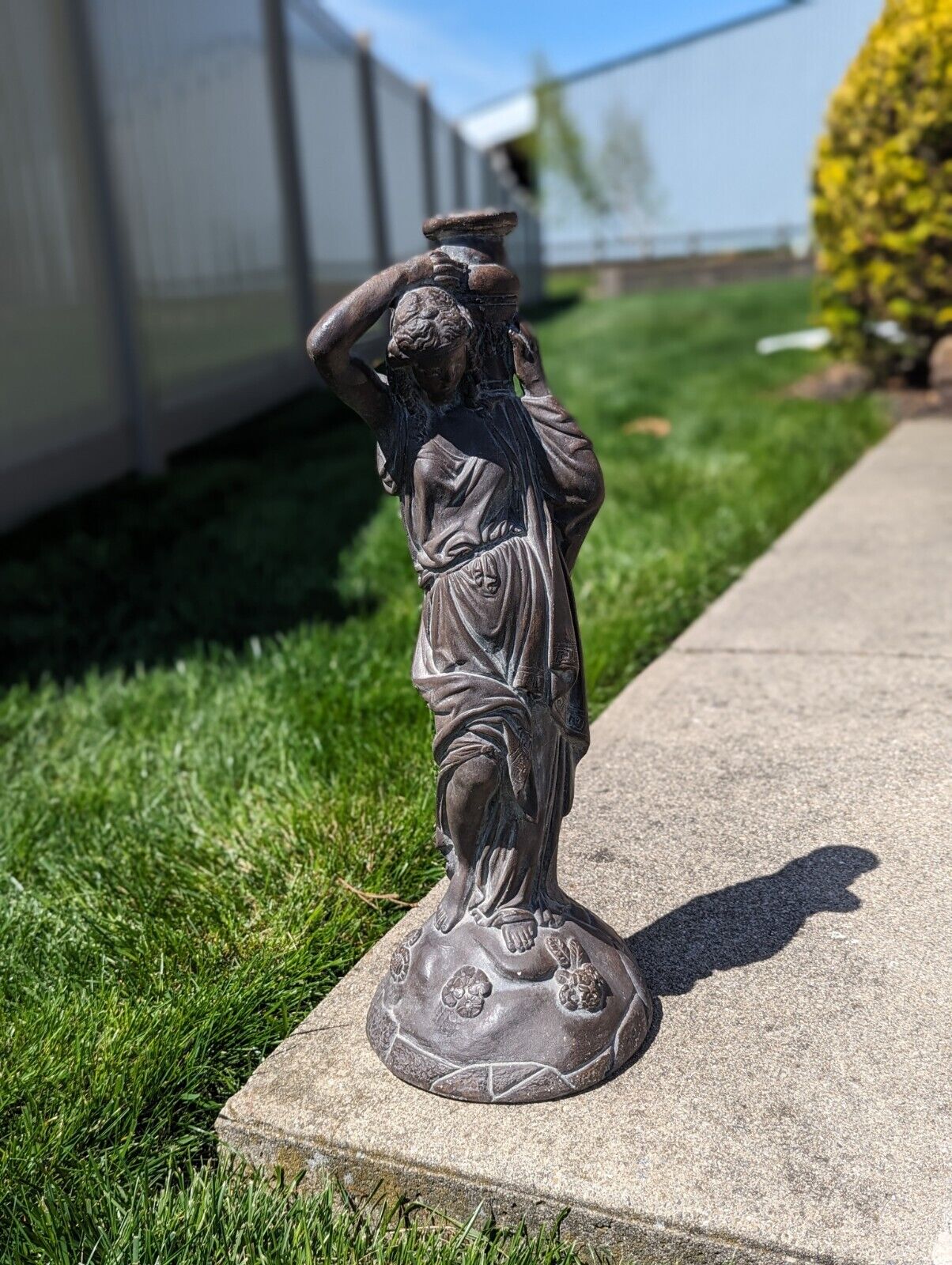 Vintage Roman Greek Goddess Maiden Statue Holding Vase Art Piece Figurine 23\