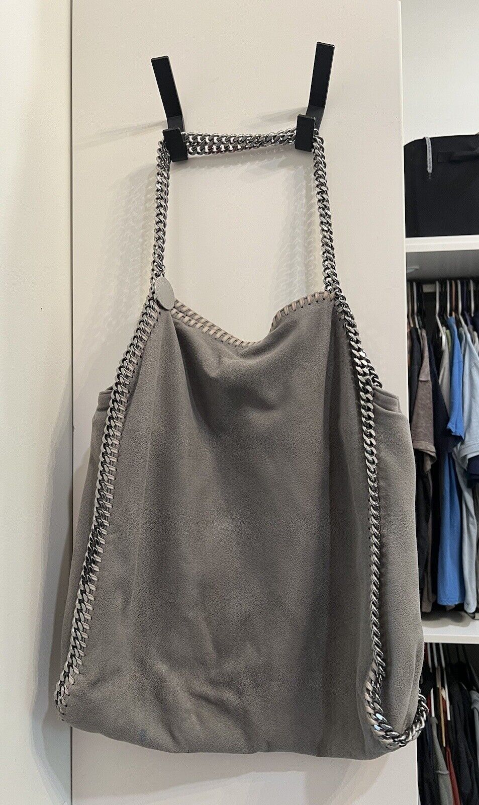 Stella McCartney Large Falabella Ombre Grey Faux Leather Tote With Chain Link