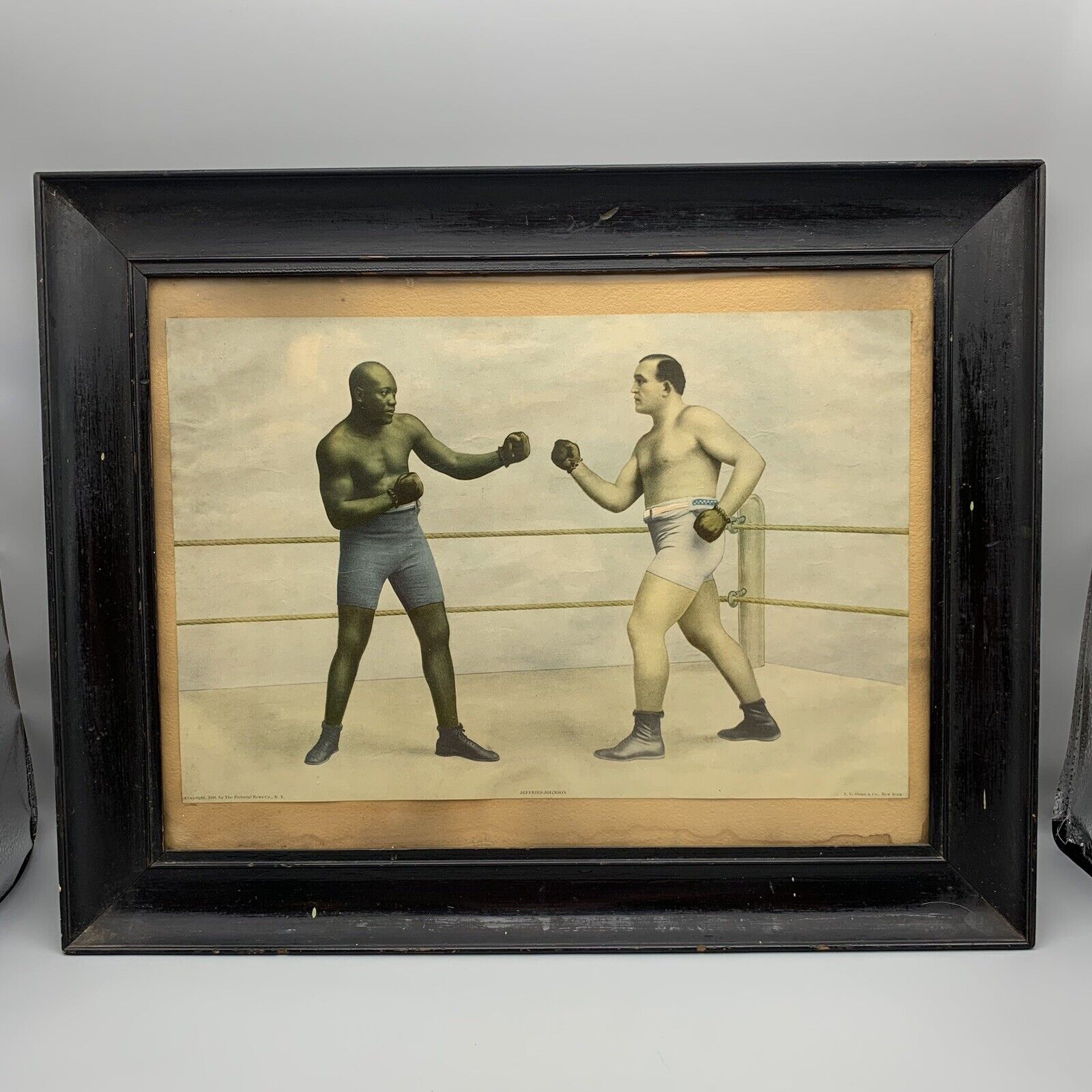 Antique Boxing Jack Johnson vs James Jeffries July 4th 1910 Print JV Sloan RARE