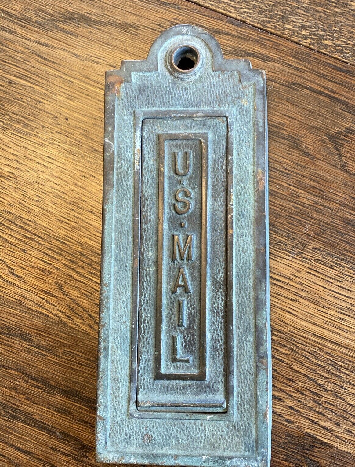 Antique Vintage Unusual Bronze Vertical U.S. Mail Slot Spring  Door Post Office