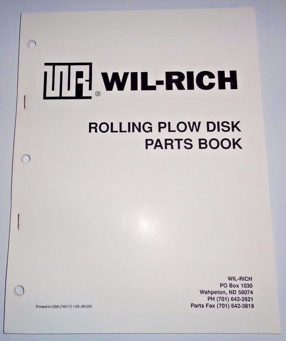 Wil-Rich RPN & RPN20 Series Rolling Plow Disk Parts Catalog Book Manual 1/95