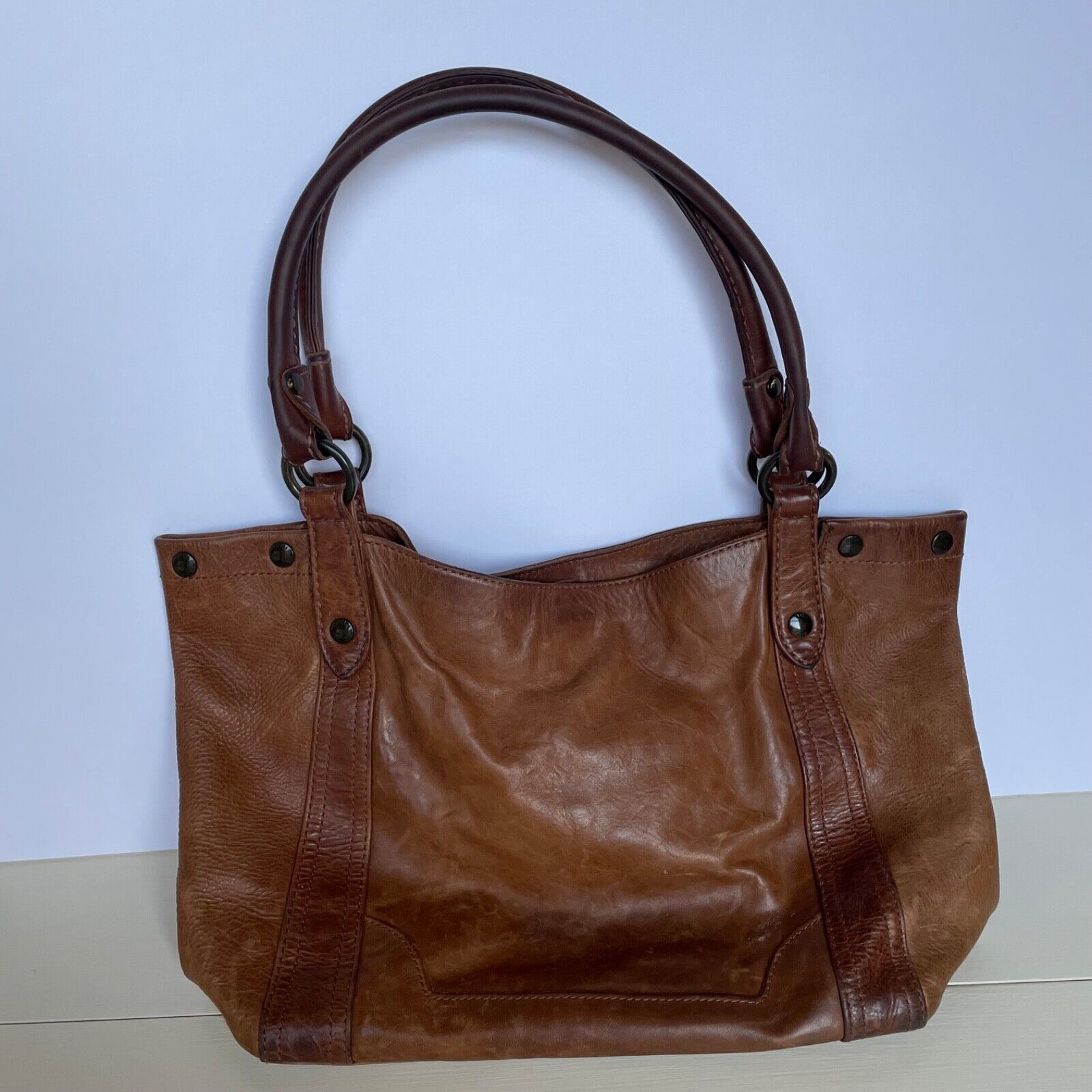 Beautiful Vintage  FRYE & CO Brown Leather Tote Shoulder Bag 10.5\