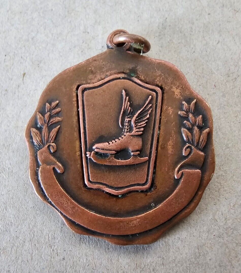 Early 1900s Speed Skating Medal Bronze/Copper Plated Wings Small Vintage Rare