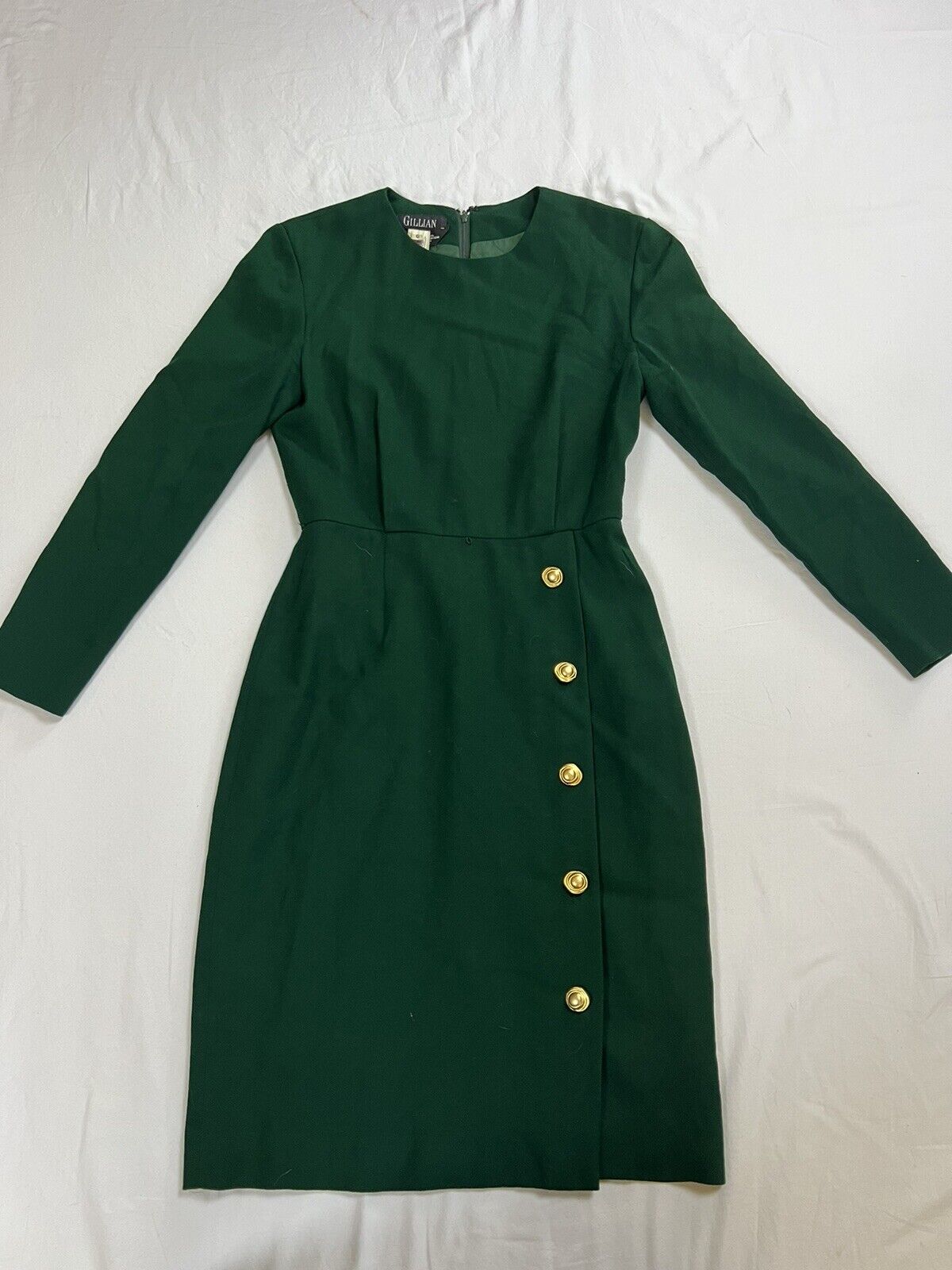 Vintage Gillian 1970’s Wool Dress Long Sleeve Emeral Green 