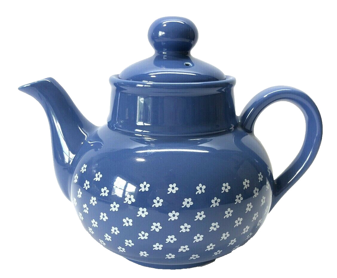 Vintage Sodahl Teapot Coffee Pot Daisy Blue Denmark 1980\'s Retro Art Pottery 7\