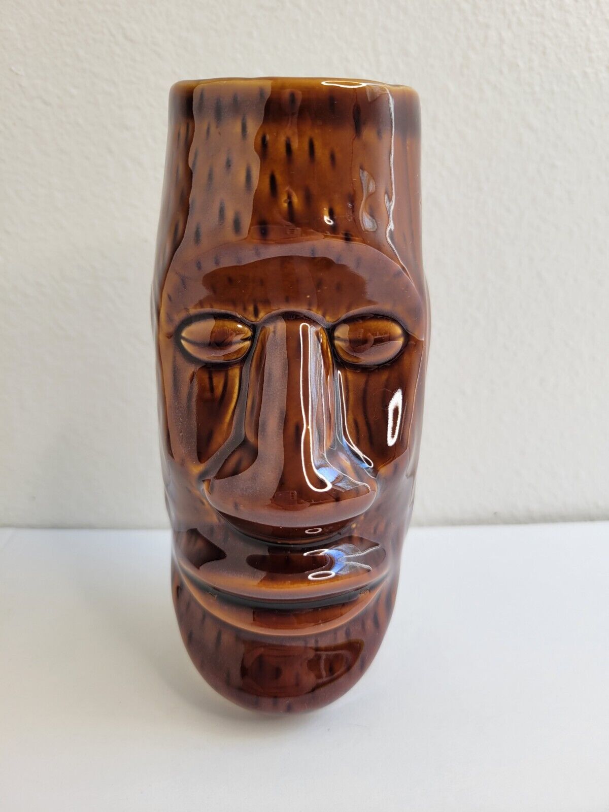Shonfeld\'s USA Tiki Mug Glass Tall Brown Tribal Party Hawaiian Polynesian Cup